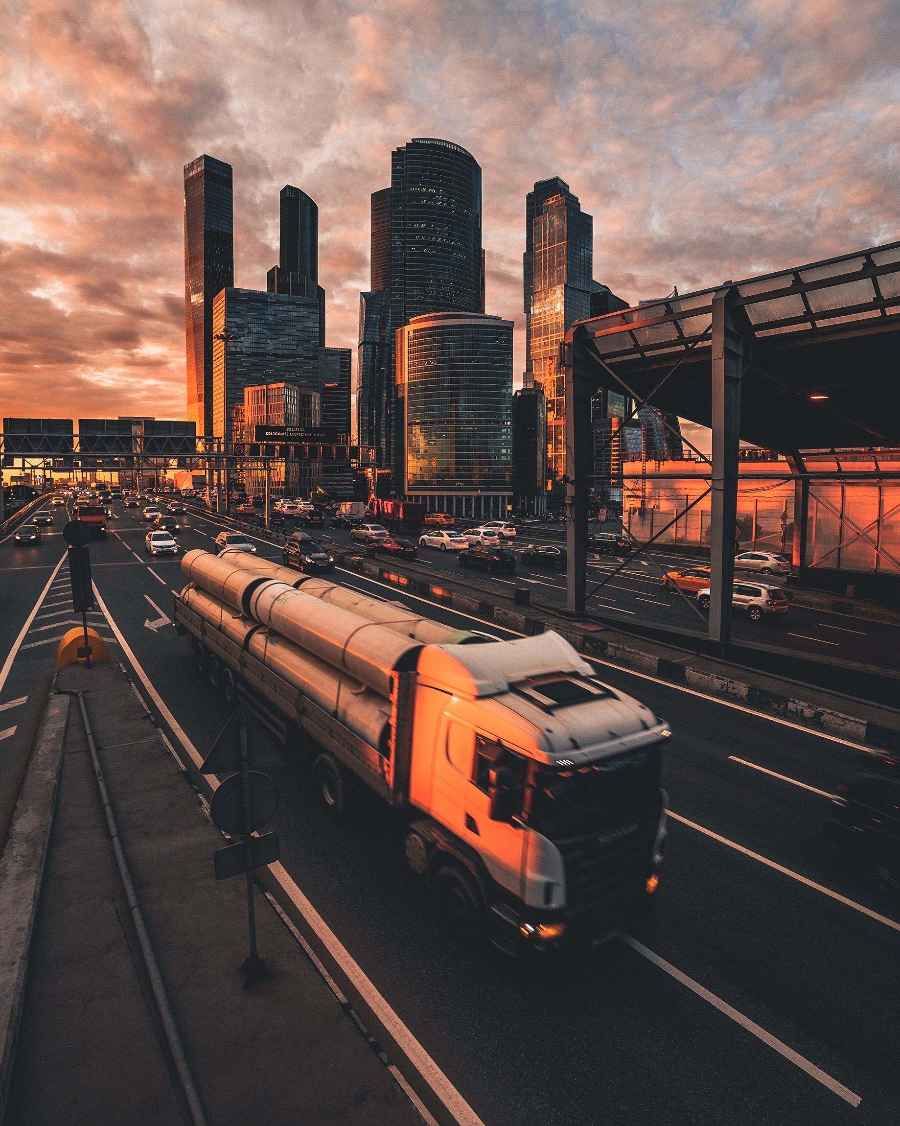 Modern semi-truck on the road